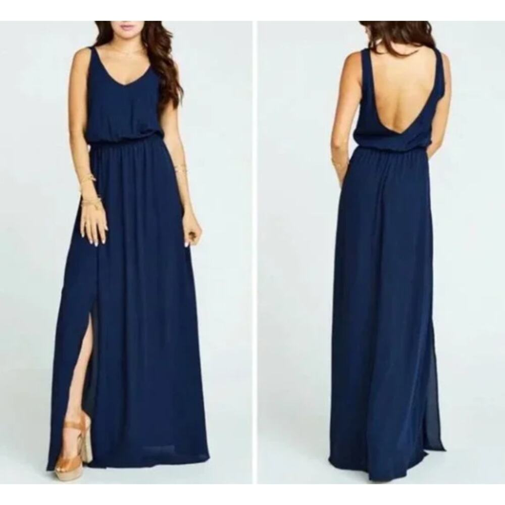 NWT Show Me Your Mumu Kendall Maxi Dress in Rich Navy Crisp